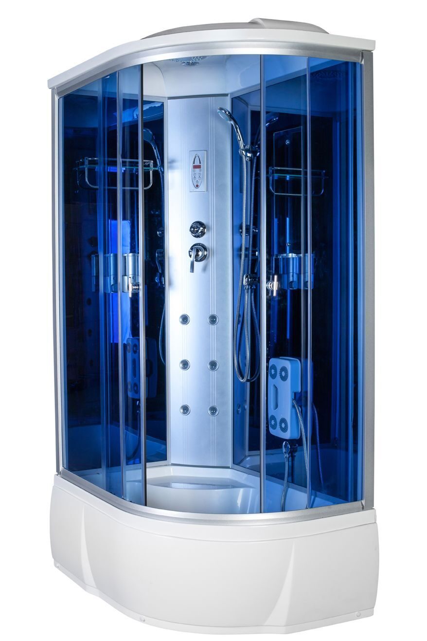 Душевая кабина Aquacubic 3306B L blue mirror, 120х80х220, левосторонняя,  высокий поддон, голубые передние, синие зеркальные задние стекла, с  электрикой купить в Челябинске | Сантехбомба